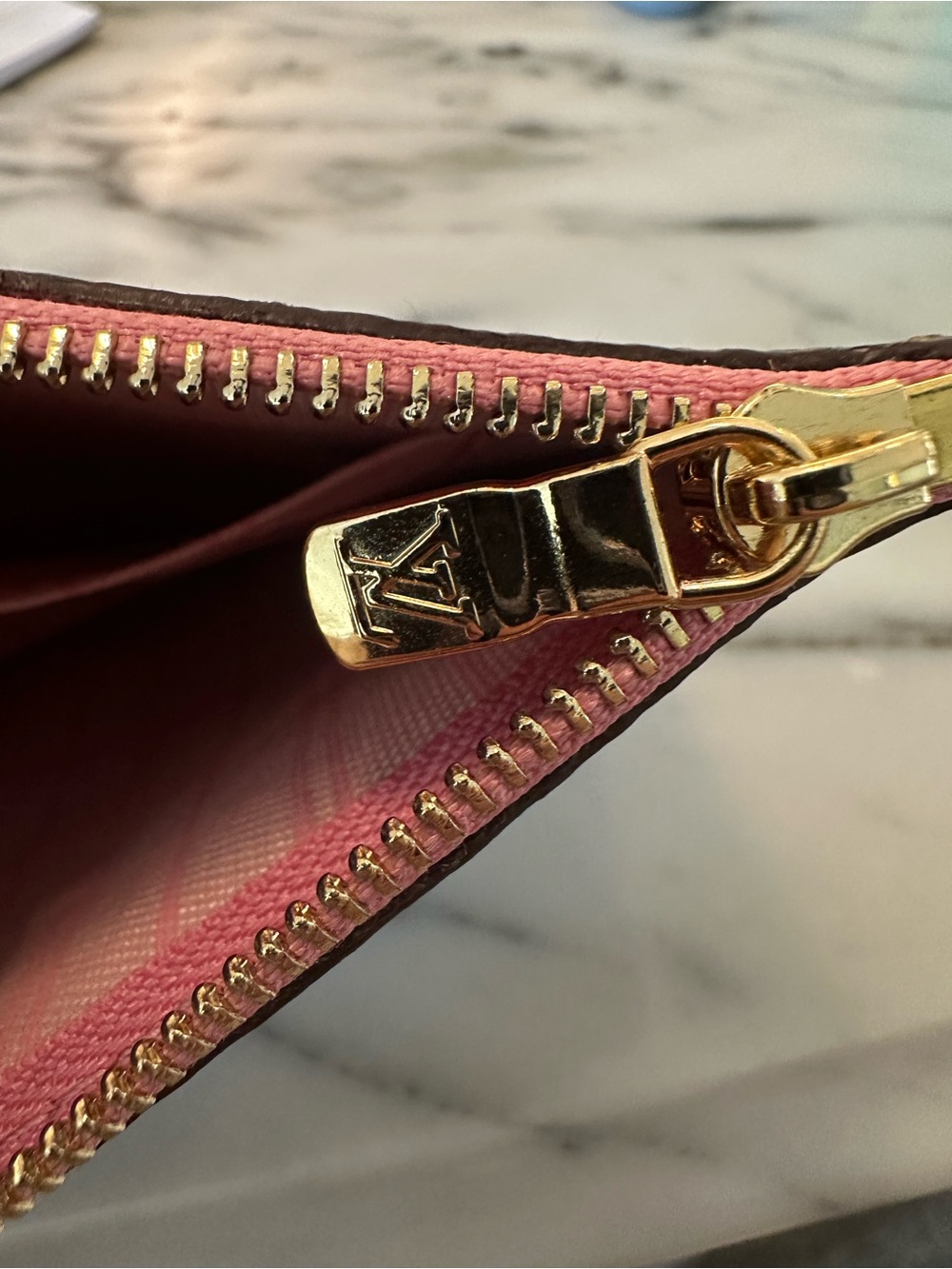 Louis Vuitton Brown Checker Zip Pouch with Pink Trim and Gold Hardware
No strap - Picture 2 of 4
